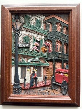 3D Street Scene Wall Plaque - Colorful Relief Art Vintage Style